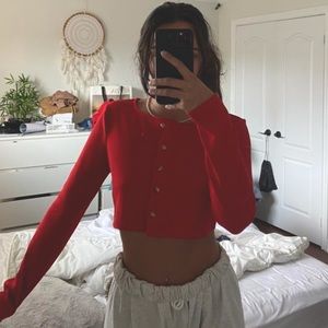 Red cropped Cardigan top